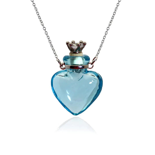 Light Blue Heart Essential Oil Diffuser Necklace – Aromatherapy Pendant Jewelry